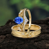 Nature-Inspired Pear-Cut Sapphire Couple's Engagement Ring Set